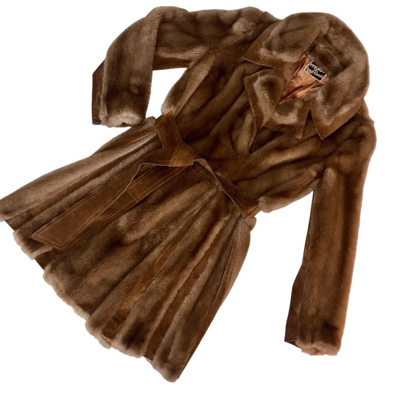 VTG Tissavel France Womens Faux Fur Mink Coat Sz 10 Belted Vintage Glam Mob Wife - Picture 4 of 15